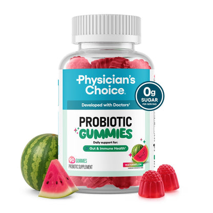 Physician's CHOICE Probiotische Gummibärchen mit Vitamin D & Präbiotischer Ballaststoff – Zuckerfrei – 1 Mrd. KBE klinisch geprüfte Probiotika – Unterstützt Immun- und Darmgesundheit für Frauen und Männer – Wassermelonengeschmack – 90 Stück