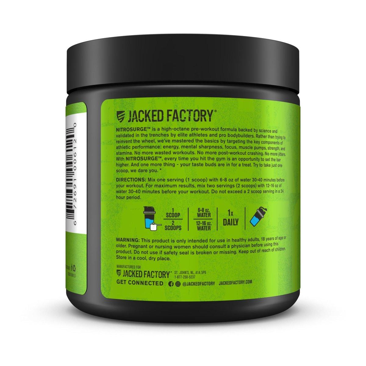 Jacked Factory NITROSURGE Pre-Workout Booster - Endlose Energie, sofortige Kraftsteigerung, klarer Fokus, intensive Pump - mit Beta-Alanin - 10 Portionen, Blaue Himbeere