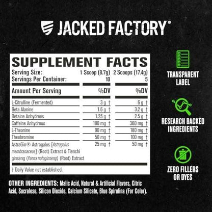 Jacked Factory NITROSURGE Pre-Workout - Unendliche Energie, sofortige Kraftsteigerung, klarer Fokus, intensive Pump - NO-Booster & Pre-Workout-Pulver mit Beta-Alanin - 10 Portionen, Kirsche-Limette