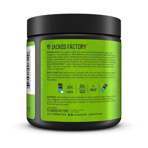 Jacked Factory NITROSURGE Pre-Workout Booster - Endlose Energie, sofortige Kraftsteigerung, klarer Fokus, intensive Pump - mit Beta-Alanin - 10 Portionen, Blaue Himbeere