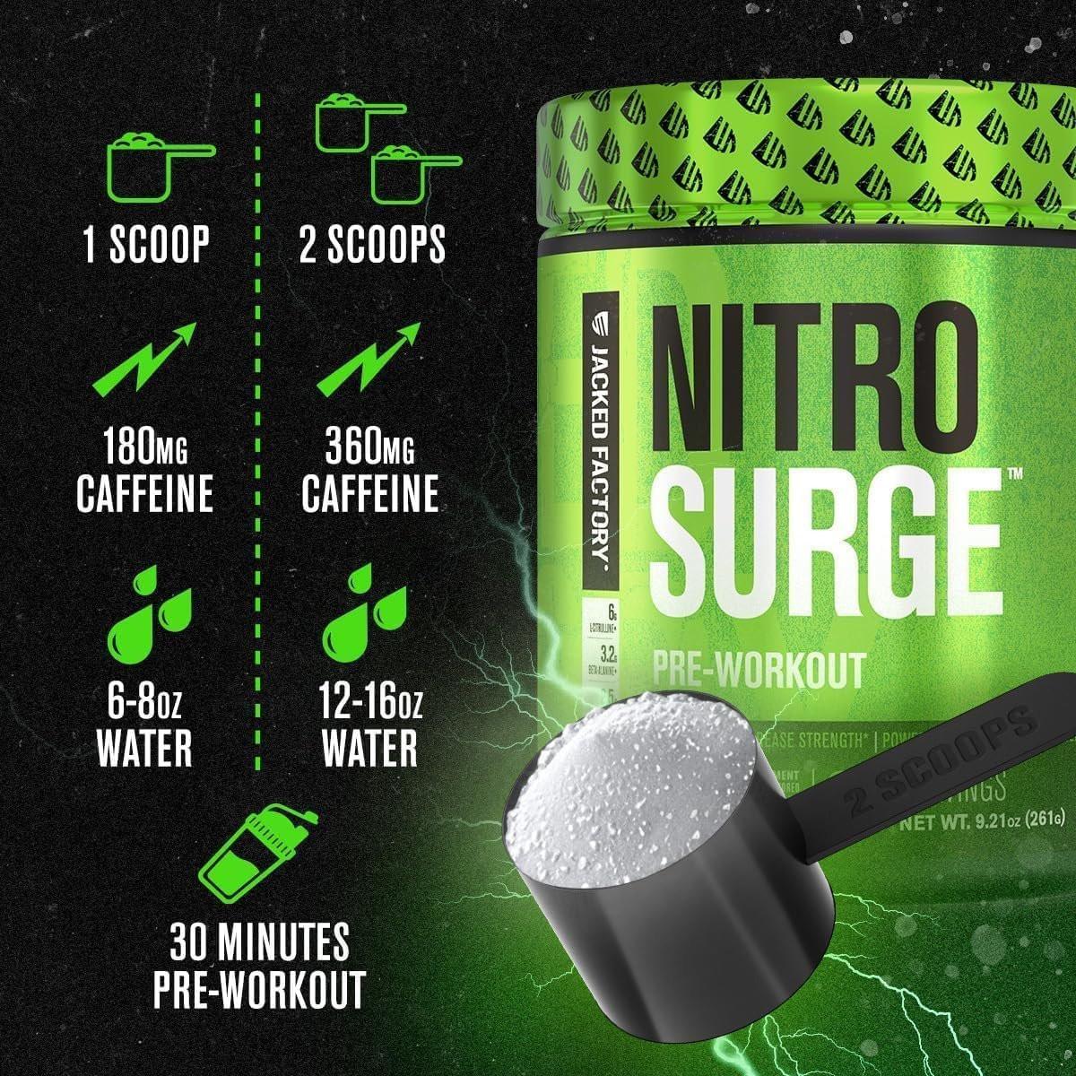 Jacked Factory NITROSURGE Pre-Workout - Unendliche Energie, sofortige Kraftsteigerung, klarer Fokus, intensive Pump - NO-Booster & Pre-Workout-Pulver mit Beta-Alanin - 10 Portionen, Kirsche-Limette