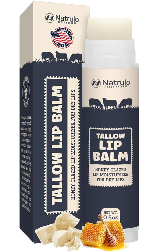 Natrulo Rindertalg-Lippenbalsam – Natürlicher Talg & Bienenwachs-Lippenstift – Feuchtigkeitsspendende, pflegende Lippenpflege aus grasgefüttertem Talg – Lindert rissige, trockene, empfindliche Lippen – Langanhaltend & vitaminreich, hergestellt in USA