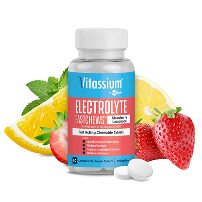 Vitassium FastChews – Kaubare Elektrolyttabletten für POTS-Management und natriumreiche Ernährung, Erdbeer-Zitronen-Limo, 60 Stück