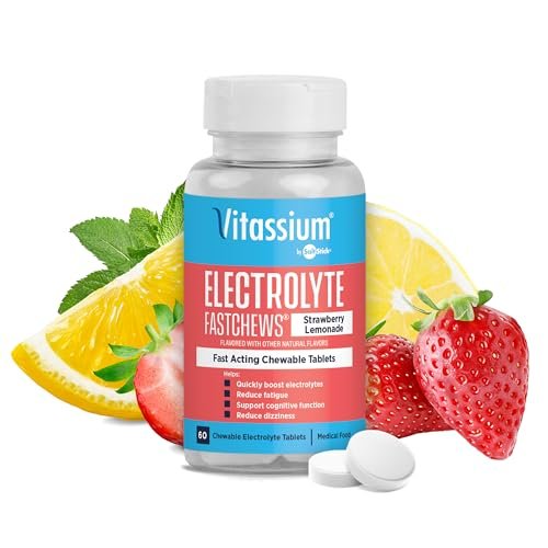 Vitassium FastChews – Kaubare Elektrolyttabletten für POTS-Management und natriumreiche Ernährung, Erdbeer-Zitronen-Limo, 60 Stück