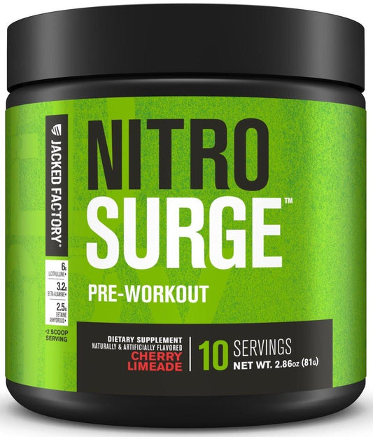 Jacked Factory NITROSURGE Pre-Workout - Unendliche Energie, sofortige Kraftsteigerung, klarer Fokus, intensive Pump - NO-Booster & Pre-Workout-Pulver mit Beta-Alanin - 10 Portionen, Kirsche-Limette