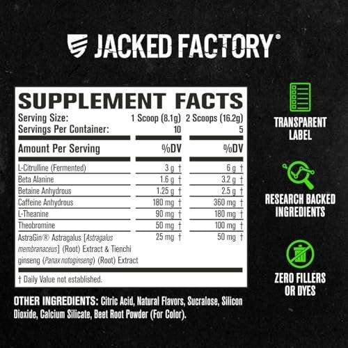 Jacked Factory NITROSURGE Pre-Workout - Unendliche Energie, sofortige Kraftsteigerung, klarer Fokus, intensive Pump - NO-Booster & Pre-Workout-Pulver mit Beta-Alanin - 10 Portionen, Kirsche-Limette