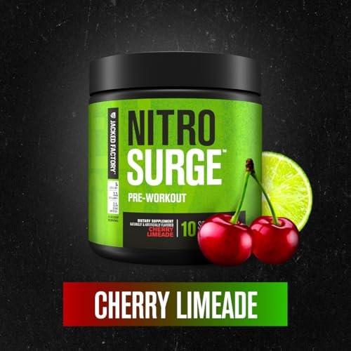 Jacked Factory NITROSURGE Pre-Workout - Unendliche Energie, sofortige Kraftsteigerung, klarer Fokus, intensive Pump - NO-Booster & Pre-Workout-Pulver mit Beta-Alanin - 10 Portionen, Kirsche-Limette