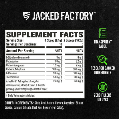 Jacked Factory NITROSURGE Pre-Workout - Unendliche Energie, sofortige Kraftsteigerung, klarer Fokus, intensive Pump - NO-Booster & Pre-Workout-Pulver mit Beta-Alanin - 10 Portionen, Kirsche-Limette