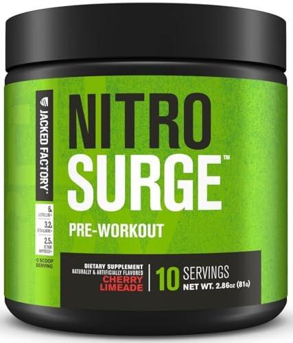 Jacked Factory NITROSURGE Pre-Workout - Unendliche Energie, sofortige Kraftsteigerung, klarer Fokus, intensive Pump - NO-Booster & Pre-Workout-Pulver mit Beta-Alanin - 10 Portionen, Kirsche-Limette