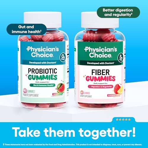 Physician's CHOICE Probiotische Gummibärchen mit Vitamin D & Präbiotischer Ballaststoff – Zuckerfrei – 1 Milliarde KBE klinisch geprüfter Probiotika – Unterstützt Immun- & Darmgesundheit für Frauen & Männer – Wassermelonen Geschmack – 60 Stück