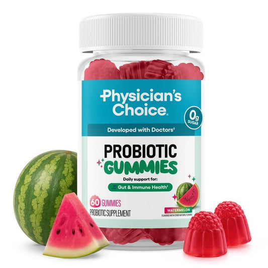 Physician's CHOICE Probiotische Gummibärchen mit Vitamin D & Präbiotischer Ballaststoff – Zuckerfrei – 1 Milliarde KBE klinisch geprüfter Probiotika – Unterstützt Immun- & Darmgesundheit für Frauen & Männer – Wassermelonen Geschmack – 60 Stück