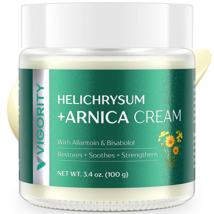 Vigority Arnica Prell-Creme: Extra Stärke für Blutergüsse, reife & dünne Haut mit Helichrysum, Vitamin K, C & E - Beruhigt, regeneriert & stärkt die Hautbarriere für Erwachsene & Senioren - 100 ml