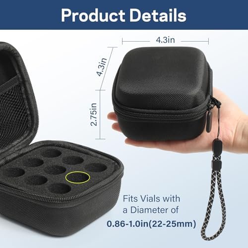 Ehpiern 9-Fach Peptid-Aufbewahrungsbox, Insulinflaschen-Schutzbehälter für den Kühlschrank, Organizer für Diabetiker, passend für 10-ml-U-100-Insulinflaschen, Aufbewahrungstasche mit Handgelenksriemen (Schwarz)