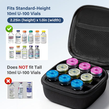 Ehpiern 9-Fach Peptid-Aufbewahrungsbox, Insulinflaschen-Schutzbehälter für den Kühlschrank, Organizer für Diabetiker, passend für 10-ml-U-100-Insulinflaschen, Aufbewahrungstasche mit Handgelenksriemen (Schwarz)