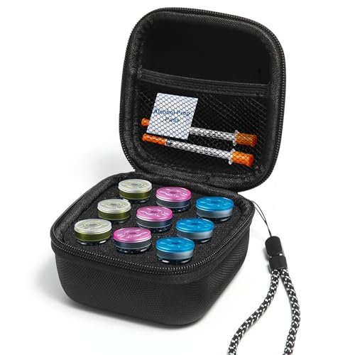 Ehpiern 9-Fach Peptid-Aufbewahrungsbox, Insulinflaschen-Schutzbehälter für den Kühlschrank, Organizer für Diabetiker, passend für 10-ml-U-100-Insulinflaschen, Aufbewahrungstasche mit Handgelenksriemen (Schwarz)