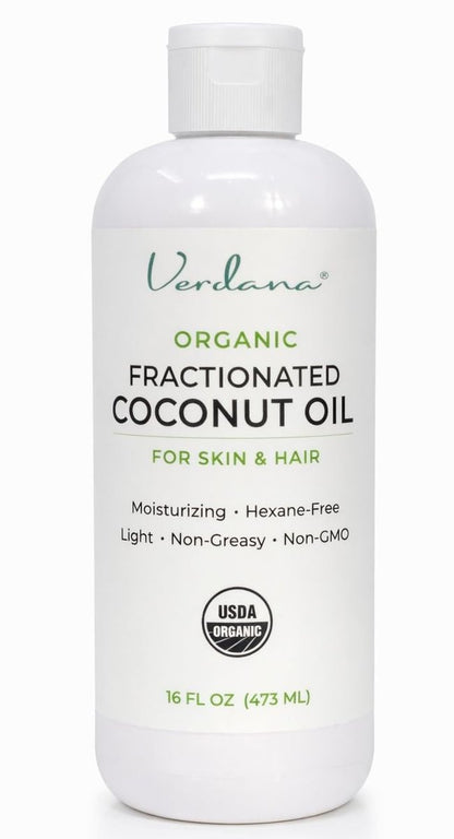 Verdana Bio fraktioniertes Kokosöl für Haut & Haar – Leichtes, schnell einziehendes Trägeröl für ätherische Öle, Körper- & Kopfhautpflege – USDA Bio, unparfümiert