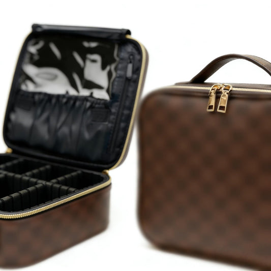 LEAFFUP Karierte Make-up Tasche, Tragbare Kosmetiktasche mit Verstellbarer Trennwand, Damen Kulturbeutel Reiseorganizer, Make-up Tasche als Weihnachts- oder Geburtstagsgeschenk