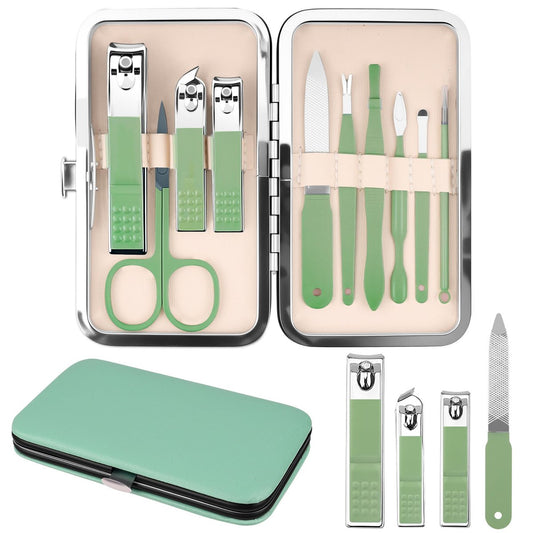 Maniküre-Set Geschenk für Frauen Männer, 10-in-1 Nagelknipser-Set für Finger- und Zehennägel, Nagelpflege-Werkzeuge mit Reiseetui, Matcha-Grün
