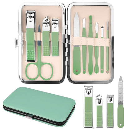 Maniküre-Set Geschenk für Frauen Männer, 10-in-1 Nagelknipser-Set für Finger- und Zehennägel, Nagelpflege-Werkzeuge mit Reiseetui, Matcha-Grün