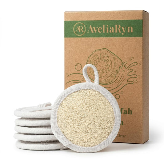 Ägyptische Luffa-Gesichtsreinigungspads 6er-Pack – Ultraweicher natürlicher Peeling-Schwamm für empfindliche Haut, pflanzlich, biologisch abbaubar, mit elastischem Band von AveliaRyn