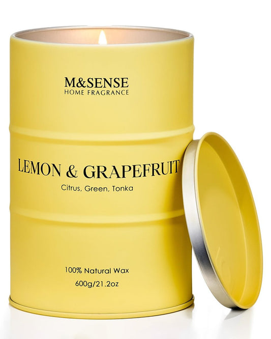 M&SENSE Zitronenkerze, Grapefruit-Duft, Sojakerze 11,3 oz, 70 Stunden Brenndauer, Limoncello Duftkerze für Bad, frisch duftende Kerze