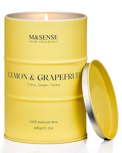 M&SENSE Zitronenkerze, Grapefruit-Duft, Sojakerze 11,3 oz, 70 Stunden Brenndauer, Limoncello Duftkerze für Bad, frisch duftende Kerze