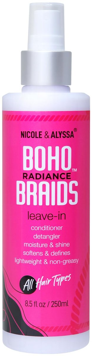 Nicole & Alyssa Leave-In Conditioner Spray für Boho- & Crochet-Frisuren – Leichter Feuchtigkeitsspender & Entwirrer, lockenfreundlich, Frizz-Kontrolle & Glanz, ohne Ausspülen, für echtes & Kunsthaar (237 ml)