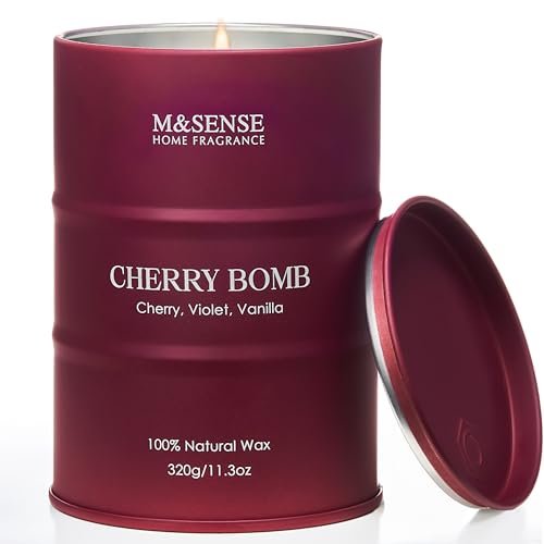M&SENSE Cherry Bomb Duftkerze – Süße Kirschblüte, Sojawachs, 320 g, 70 Stunden Brenndauer