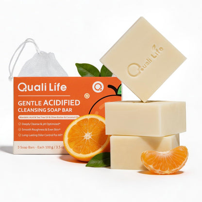QualiLife Acidified Cleansing Bar – 3er-Pack Reinigungsseife mit säurebildenden Eigenschaften zur Geruchsneutralisierung – Natürliche Deodorant-Seife für Männer und Frauen