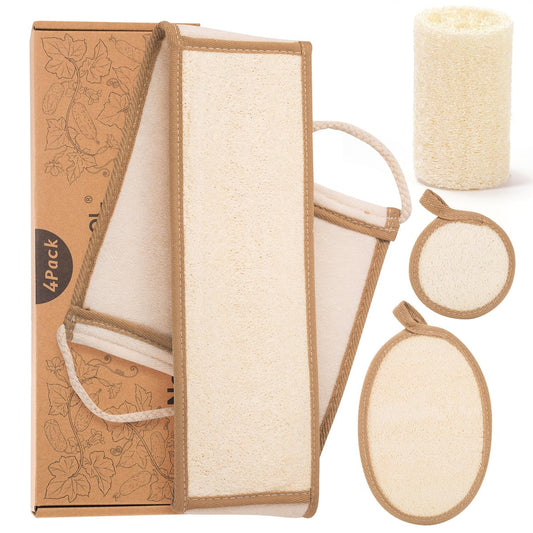 DEBETOOL 4-teiliger natürlicher Luffa-Rückenpeeler mit Gesichtspeelingpad für die Dusche – Peeling-Luffa für Frauen und Männer für strahlende Haut