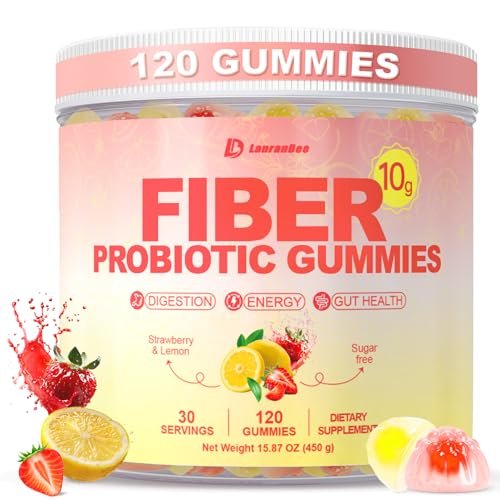 10g Ballaststoff-Gummis für Erwachsene mit Probiotika, Zuckerfreie Ballaststoffergänzung mit Organischen Super Greens & Verdauungsenzymen, Unterstützt Darmgesundheit, Energie & Regelmäßigkeit, Vegan, 120 Stück