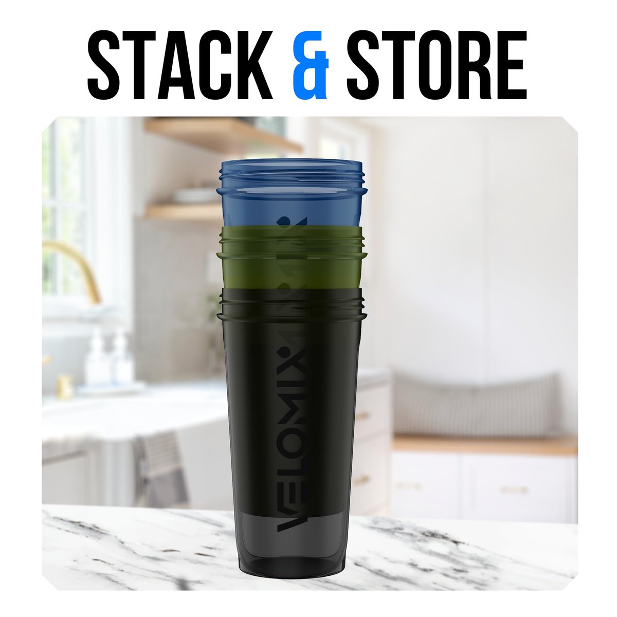 VELOMIX -3er Pack- 400 ml Protein Shaker Flasche für Proteinmixe - 1x Schneebesen | Auslaufsicherer Shaker Becher für Proteinshakes | Stapelbare Protein Shaker Flasche im Pack | Spülmaschinenfest