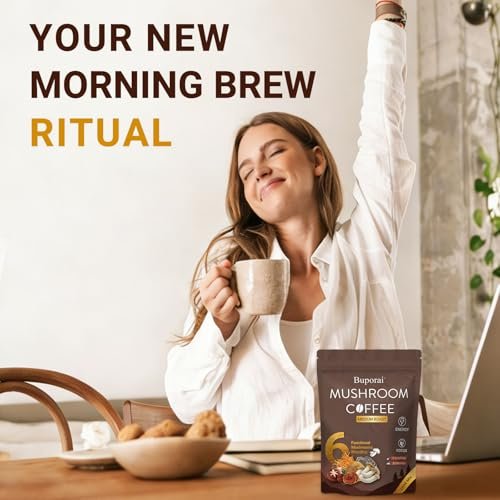 Bio Pilzkaffee Instant mit 6 Pilzen – Löwenmähne, Cordyceps, Truthahnschwanz & mehr für Energie, Fokus, Verdauung, Immunität, 35 Portionen