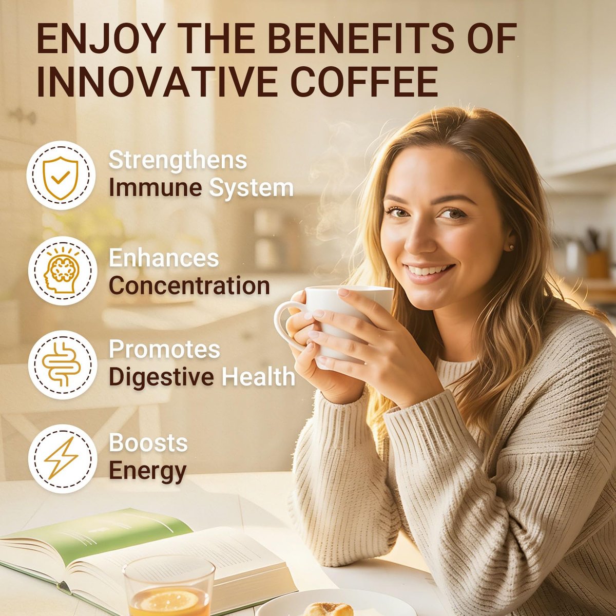 Bio Pilzkaffee Instant mit 6 Pilzen – Löwenmähne, Cordyceps, Truthahnschwanz & mehr für Energie, Fokus, Verdauung, Immunität, 35 Portionen