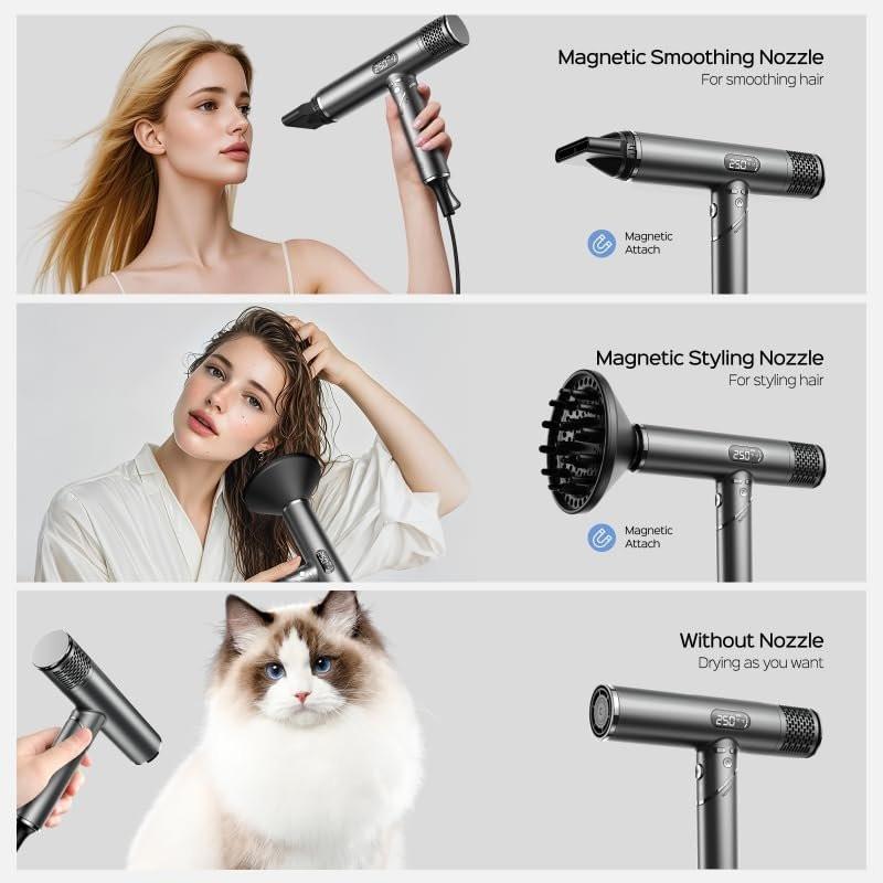 Faltbarer Haartrockner mit Diffusor – 1600W professioneller Hochgeschwindigkeits-Haartrockner mit Kamm, 100.000 U/min, 4 Temperaturen & 3 Geschwindigkeiten, leise, tragbar für Zuhause, Reisen & Fitnessstudio