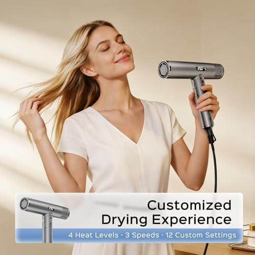 Faltbarer Haartrockner mit Diffusor – 1600W professioneller Hochgeschwindigkeits-Haartrockner mit Kamm, 100.000 U/min, 4 Temperaturen & 3 Geschwindigkeiten, leise, tragbar für Zuhause, Reisen & Fitnessstudio