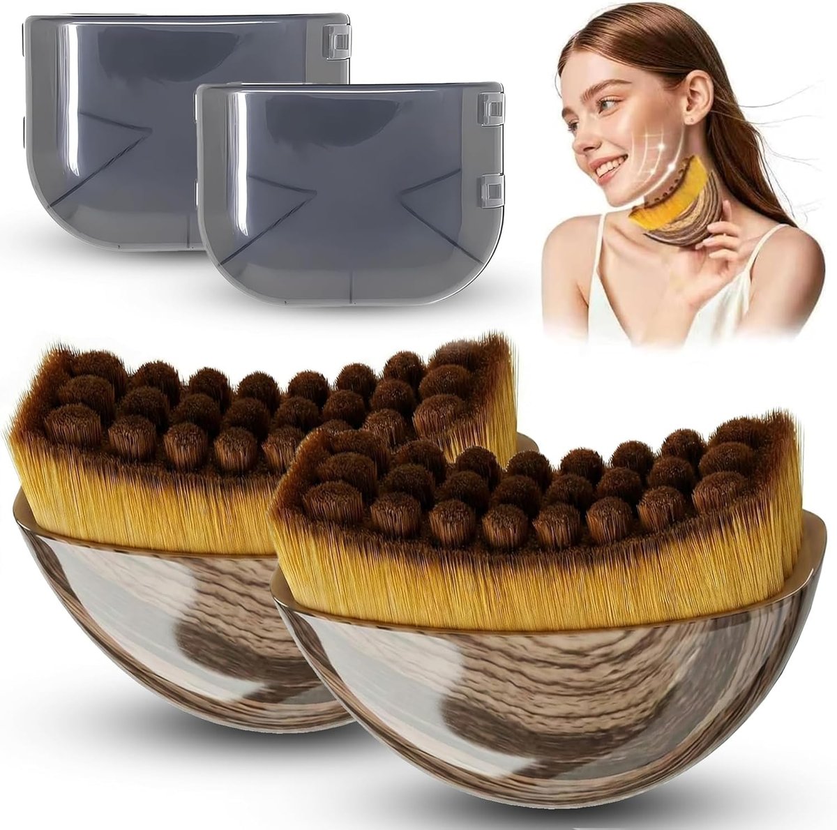 Lymphatische Kontur-Gesichtsbürste 2er-Pack – Für Lymphdrainage & Gesichtsformung – Trockenbürste für Gesichtsmassage, gegen Schwellungen, Detox & Glow – Ergonomisches Design mit weichen Borsten