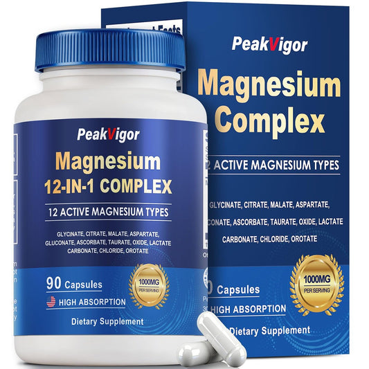 12-in-1 Magnesium Komplex – 1000 mg mit Glycinat, Citrat, Malat, L-Threonat, Taurat – 90 Kapseln für 90 Tage – Vegan &amp; leicht zu schlucken