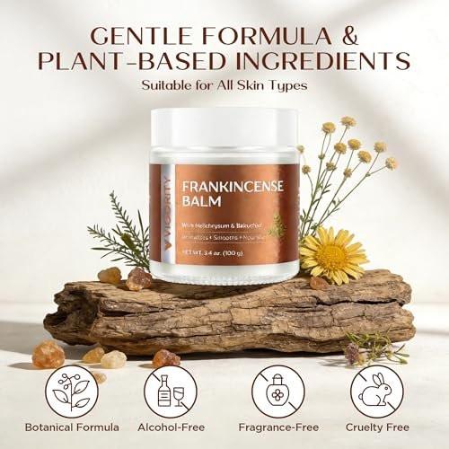 Vigority Weihrauch Balsam: Restorative Feuchtigkeitscreme für trockene, reife & rissige Haut – Glättet alternde Haut mit Helichrysum & Bakuchiol – Hydratisiert, pflegt & revitalisiert für Gesicht & Körper – 100 ml