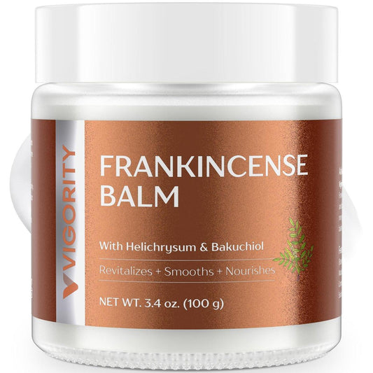 Vigority Weihrauch Balsam: Restorative Feuchtigkeitscreme für trockene, reife & rissige Haut – Glättet alternde Haut mit Helichrysum & Bakuchiol – Hydratisiert, pflegt & revitalisiert für Gesicht & Körper – 100 ml