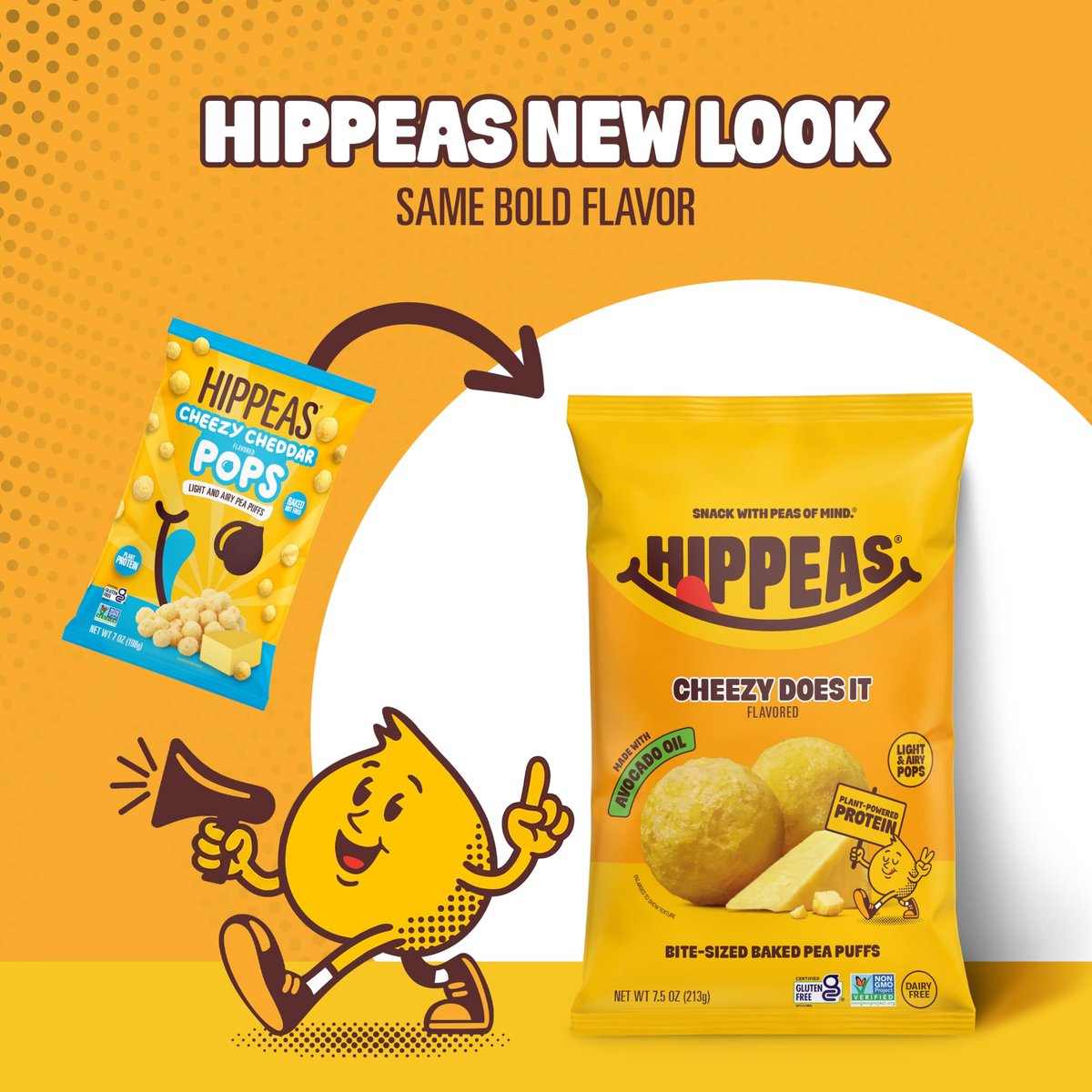 Hippeas Pops Erbsenprotein-Puffs, Cheezy Does It, 1 x 212 g Beutel, gebackene luftige Snacks, 3 g pflanzliches Protein, mit Avocadoöl, 50 % weniger Fett, laktose- & glutenfrei, Non-GMO, frei von den Top 9 Allergenen