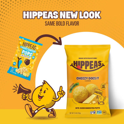 Hippeas Pops Erbsenprotein-Puffs, Cheezy Does It, 1 x 212 g Beutel, gebackene luftige Snacks, 3 g pflanzliches Protein, mit Avocadoöl, 50 % weniger Fett, laktose- & glutenfrei, Non-GMO, frei von den Top 9 Allergenen