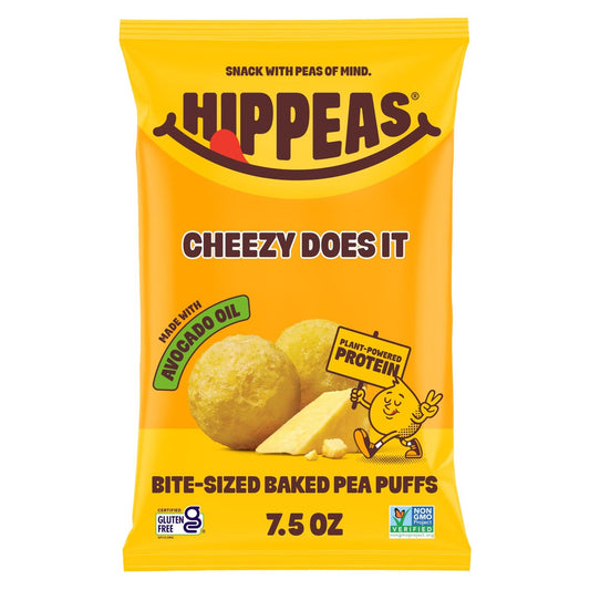 Hippeas Pops Erbsenprotein-Puffs, Cheezy Does It, 1 x 212 g Beutel, gebackene luftige Snacks, 3 g pflanzliches Protein, mit Avocadoöl, 50 % weniger Fett, laktose- & glutenfrei, Non-GMO, frei von den Top 9 Allergenen