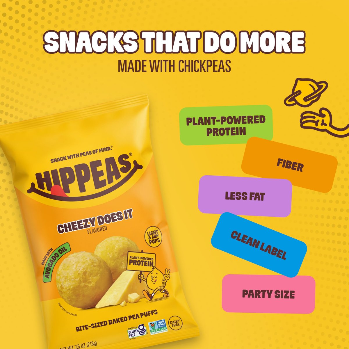 Hippeas Pops Erbsenprotein-Puffs, Cheezy Does It, 1 x 212 g Beutel, gebackene luftige Snacks, 3 g pflanzliches Protein, mit Avocadoöl, 50 % weniger Fett, laktose- & glutenfrei, Non-GMO, frei von den Top 9 Allergenen