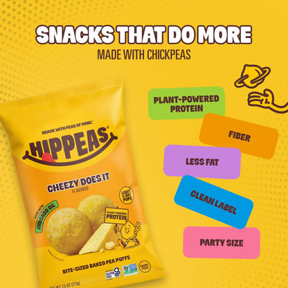 Hippeas Pops Erbsenprotein-Puffs, Cheezy Does It, 1 x 212 g Beutel, gebackene luftige Snacks, 3 g pflanzliches Protein, mit Avocadoöl, 50 % weniger Fett, laktose- & glutenfrei, Non-GMO, frei von den Top 9 Allergenen
