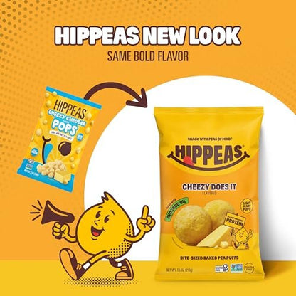 Hippeas Pops Erbsenprotein-Puffs, Cheezy Does It, 1 x 212 g Beutel, gebackene luftige Snacks, 3 g pflanzliches Protein, mit Avocadoöl, 50 % weniger Fett, laktose- & glutenfrei, Non-GMO, frei von den Top 9 Allergenen