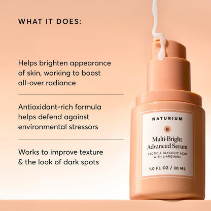 Naturium Multi-Bright Advanced Serum – Aufhellendes Peeling-Serum für strahlende Haut mit L-Arginin, Milchsäure & Glykolsäure, 30 ml