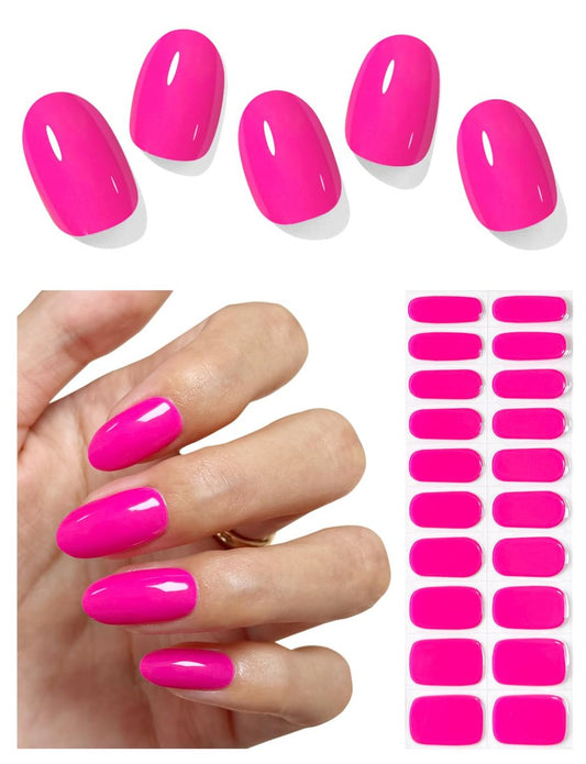 AutyaMee Semi Cured Gel Nail Strips Hot Pink N1 – 20 Teile Sommer Gel Nail Wraps, Salonqualität, Kompatibel mit UV-Lampen