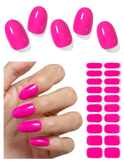 AutyaMee Semi Cured Gel Nail Strips Hot Pink N1 – 20 Teile Sommer Gel Nail Wraps, Salonqualität, Kompatibel mit UV-Lampen
