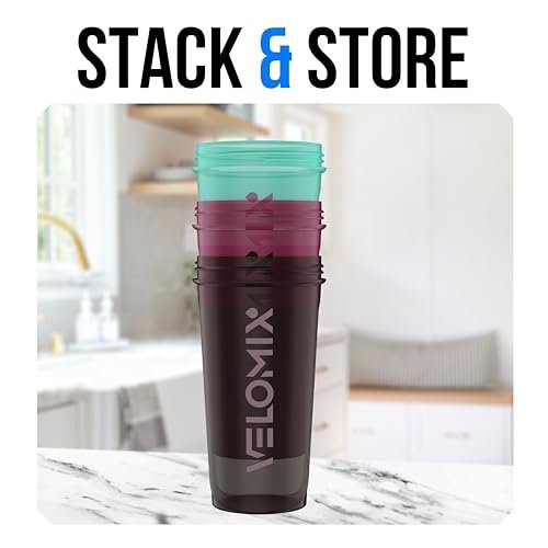 VELOMIX 3er-Pack Protein Shaker Flaschen 14 oz – Auslaufsicher, mit Drahtschneebesen, stapelbar, spülmaschinenfest (Gemischte Farben)